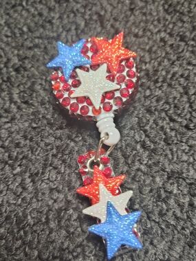 Patriotic Red White And Blue Star Retractable Badge Reel Id Holder Nurse Id